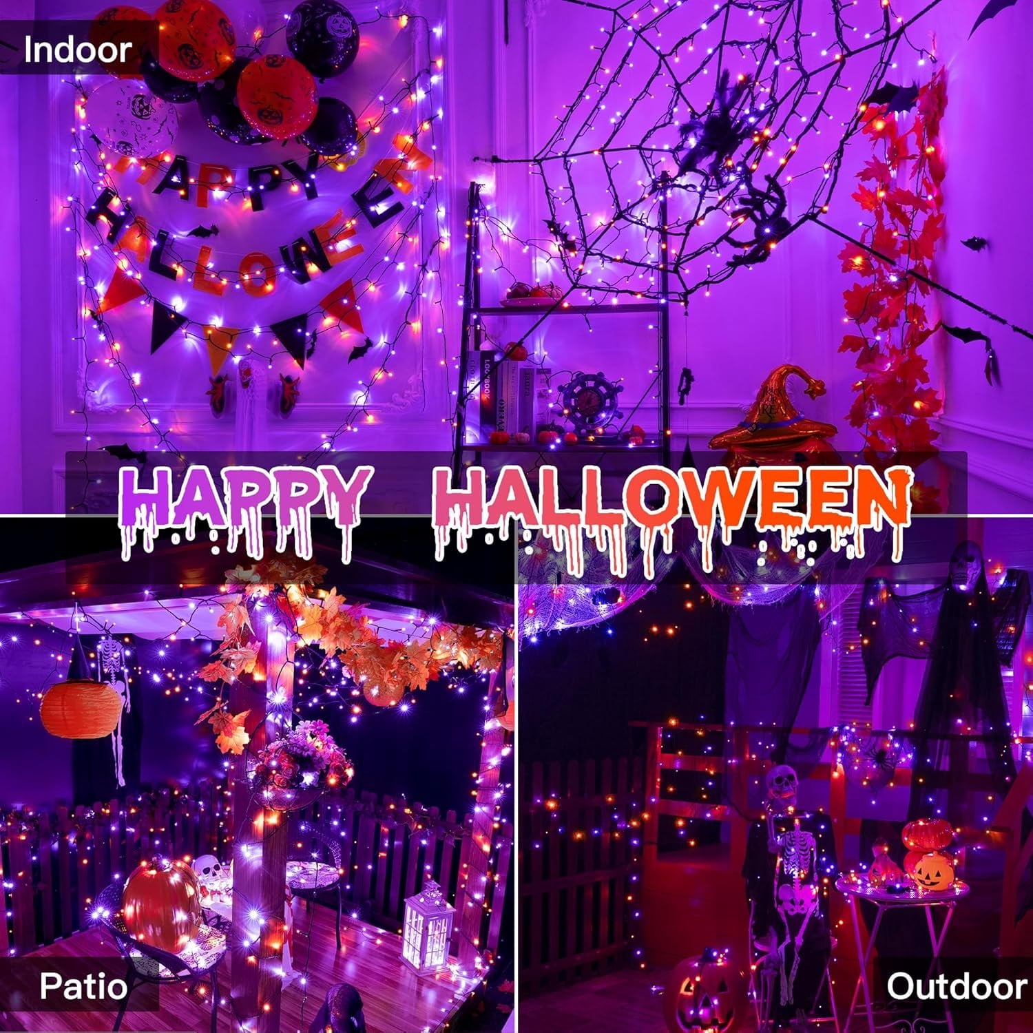 66FT 200 LED Halloween Lights, Halloween Lights Outdoor with 8 Lighting Modes, Waterproof Halloween String Lights for Christmas Outdoor Party Yard Garden Decoration