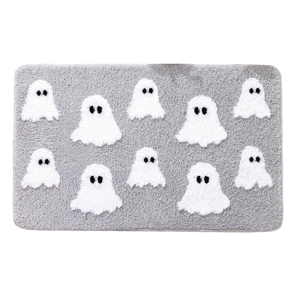 Halloween Doormat Ghost Bath Mat 23.6x15.7in Secure-Grip Absorbent Soft Faux Fur Rug for Bathroom Bedroom Living Room Decor by OVFUIZ