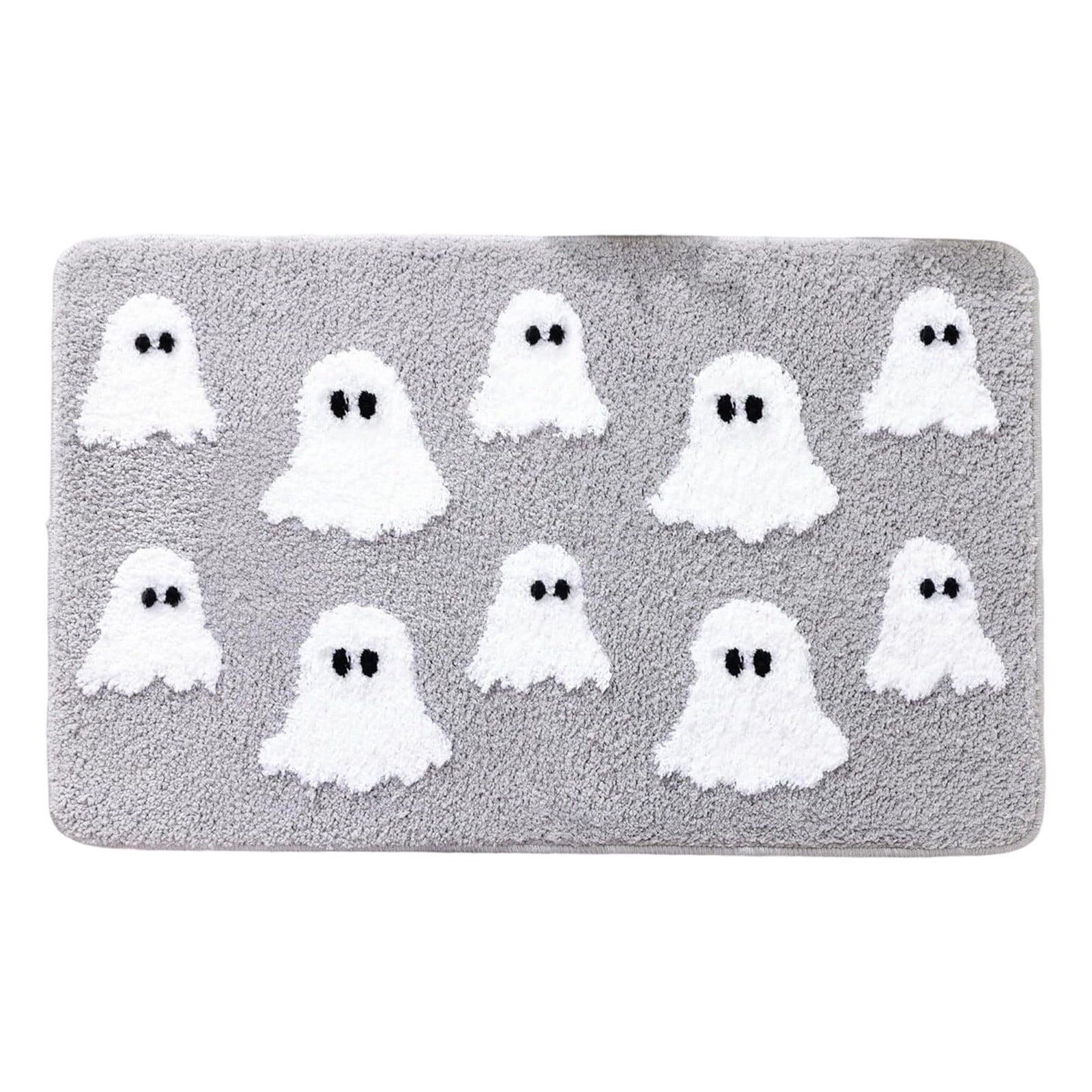 Halloween Doormat Ghost Bath Mat 23.6x15.7in Secure-Grip Absorbent Soft Faux Fur Rug for Bathroom Bedroom Living Room Decor by OVFUIZ