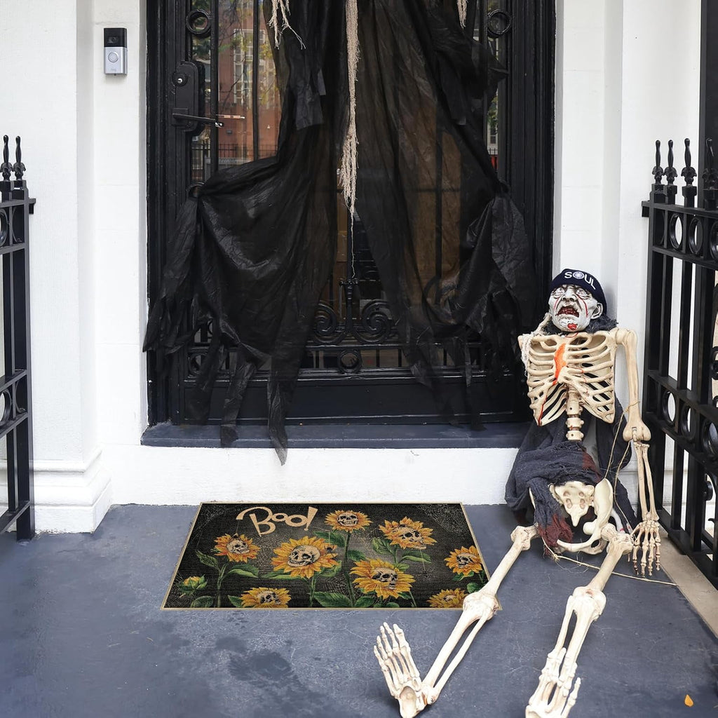 ASKETAM Halloween Doormat Indoor/Outdoor Non-Slip Carpet 19.5" x 31.3" (Sunflower Skull)