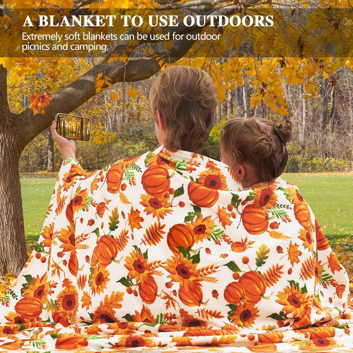 FastXmas Halloween Throw Blanket, 30"x40" Flannel Fleece Pumpkins Maple Checkered Plush Blanket, Soft Lightweight Skin-Friendly Fall Harvest Decorative Throw Blanket for Couch Sofa Bed Outdoor