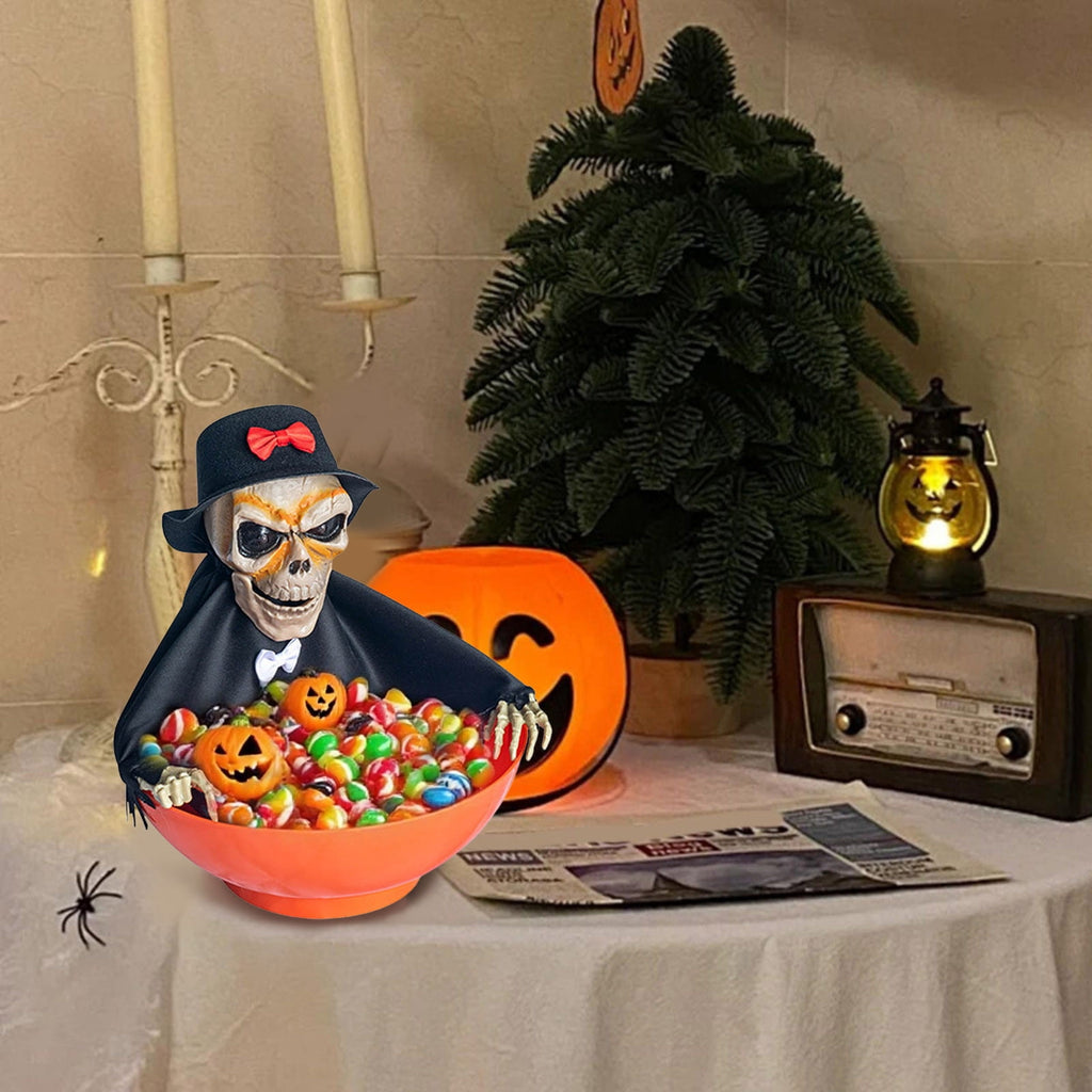 Animated Halloween Candy Bowl - Motion-Activated Skull with LED Eyes & Sound - Screaming Trick or Treat Candy Dish for Prank Decor