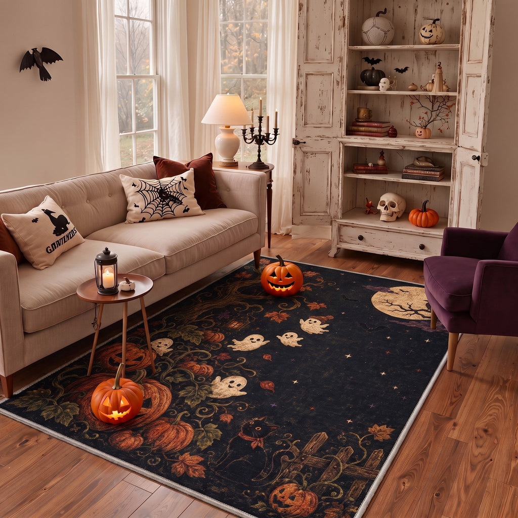 GENIMO 2'x7' Halloween Runner Rug, Washable Non Slip Soft Farmhouse Pumpkin Indoor Outdoor Hallway Runner for Porch Patio Kitchen Entryway, Vintage Sepia