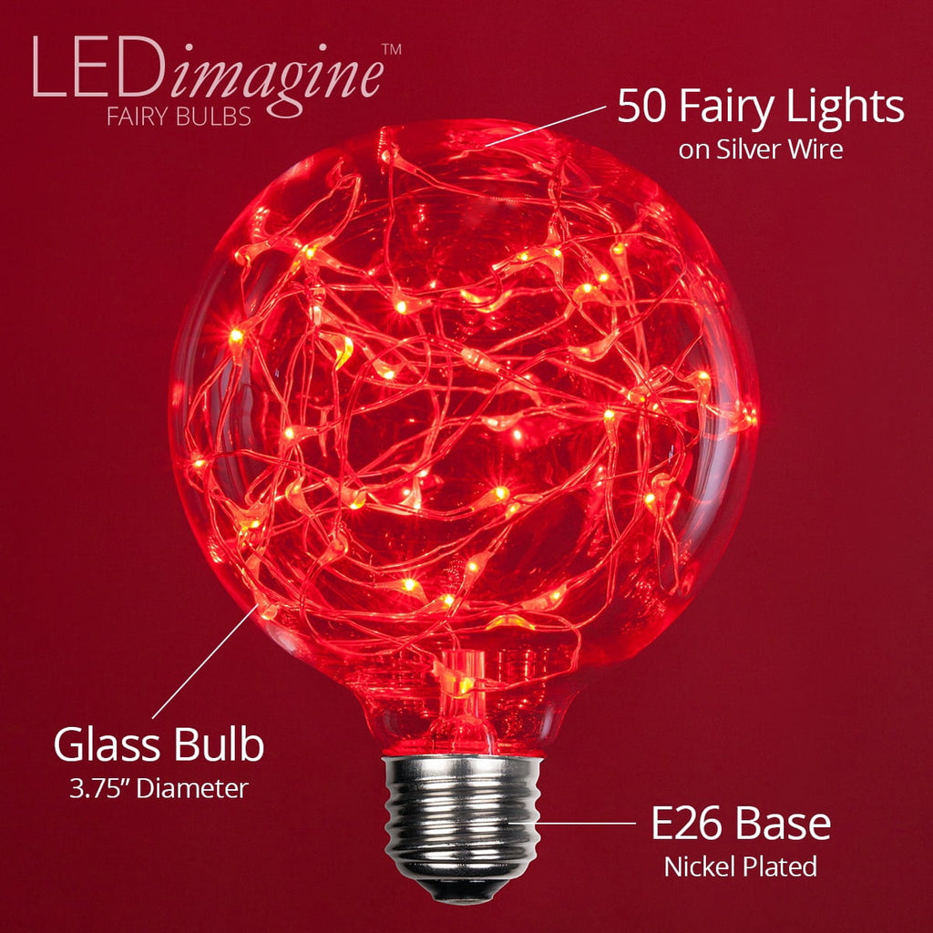 LEDimagine G80 Fairy Light Bulb, 50 Multicolor Color Changing LED Diodes Inside, Clear Glass Finish, E26 Base