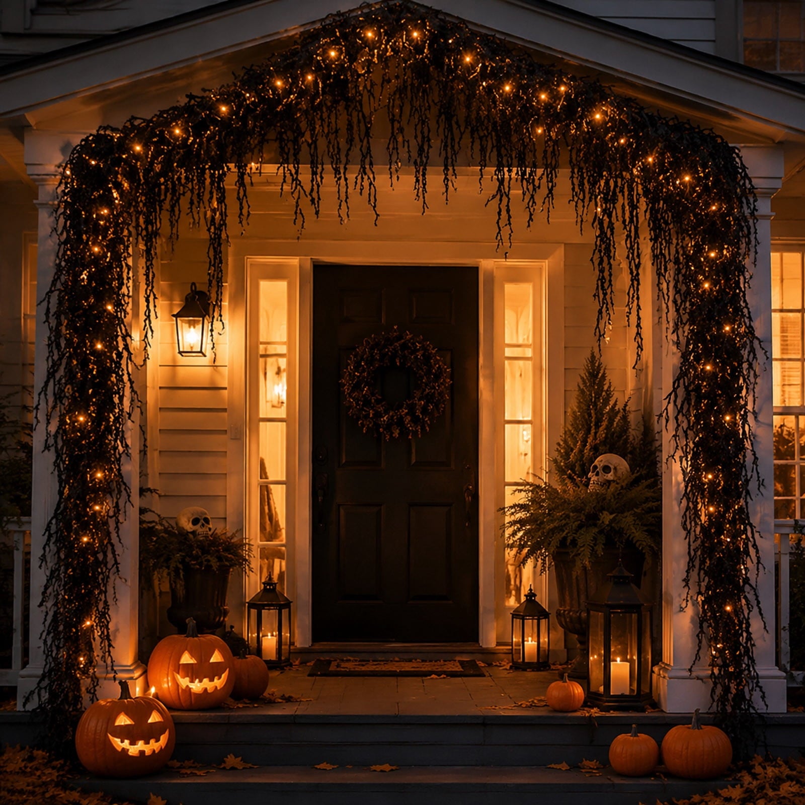 Orangide Halloween Spooky Garland Black Rope Rattan Fireplace Decor Set 71 in Hanging Ornament for Porch Wall Indoor Outdoor Fall
