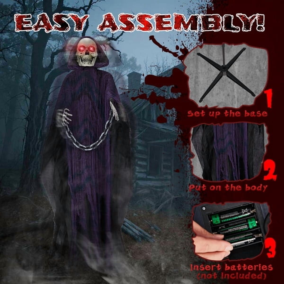 Alvantor Halloween Animated Decorations - 6 FT Sound-Activated Animatronic Grim Reaper with Chain, Moving Head and Hands, Red LED Eyes