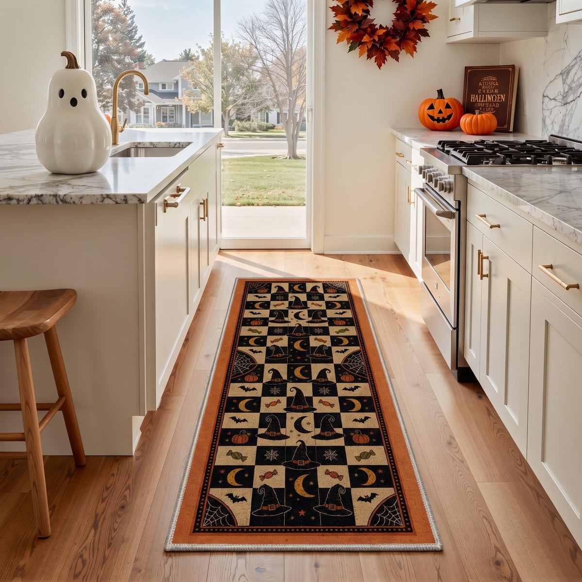 GENIMO 2'x3' Halloween Doormat, Washable Non Slip Soft Gothic Castle Outdoor Door Mat for Front Door Covered Porch Patio Entryway, Antique Gold