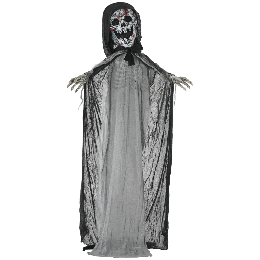 Outsunny 74" Life Size Outdoor Halloween Decorations Skeleton Witch, Animated Prop Animatronic Decor with Sound and Motion Activated, Light Up Eyes and Chest, Howling and Chain Sound