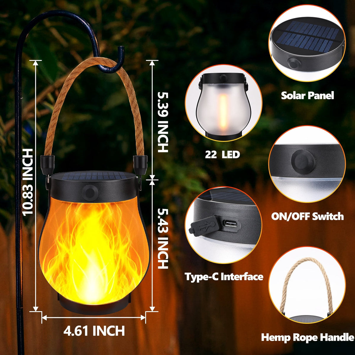 Ceevoo 2 Pack Solar Lanterns Outdoor, Flikering Flame Solar Hanging Lantern Lights Waterproof for Garden Patio Yard Halloween Decorations