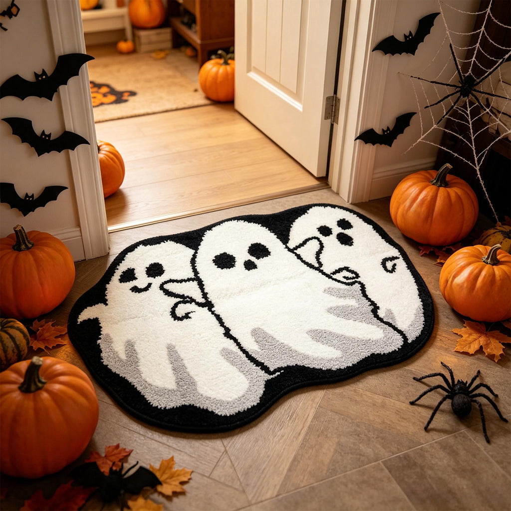 Halloween Wreath Shaped Rugs, Soft Indoor Mat for Entryway, Kitchen, Halloween Party, Pumpkin Witch Spooky Home Decor, 23.62x15.75 Inches