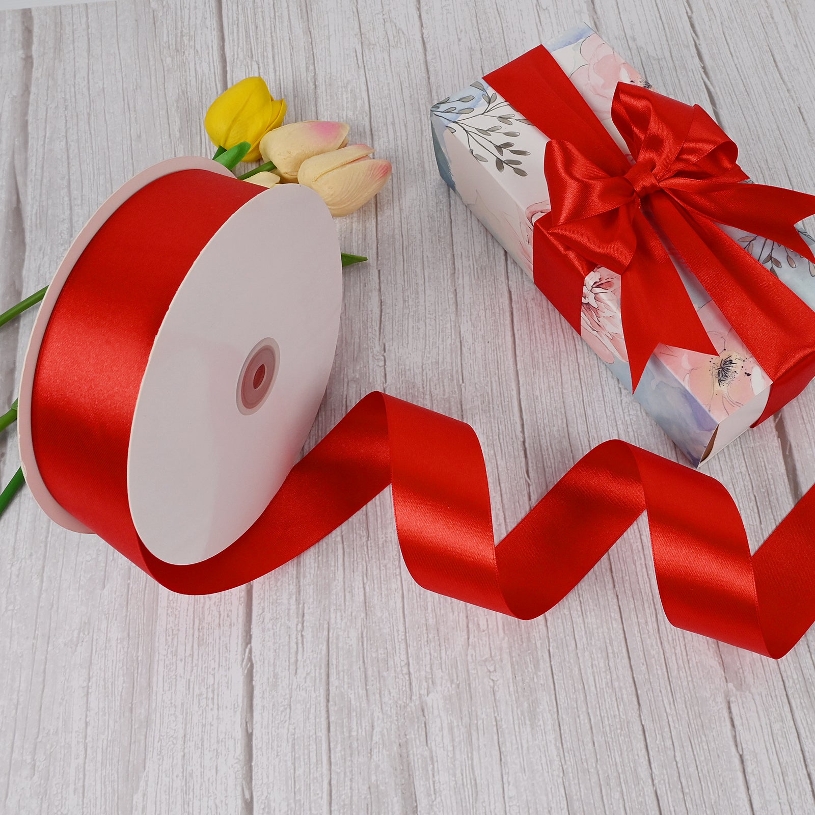 GTYBOVA 1-1/2 Inch X 100 Yards Double Face Satin Ribbon Red Satin Ribbon for Gift Wrapping, Wedding Party Decor, Hair Bows & Invitation Crafts