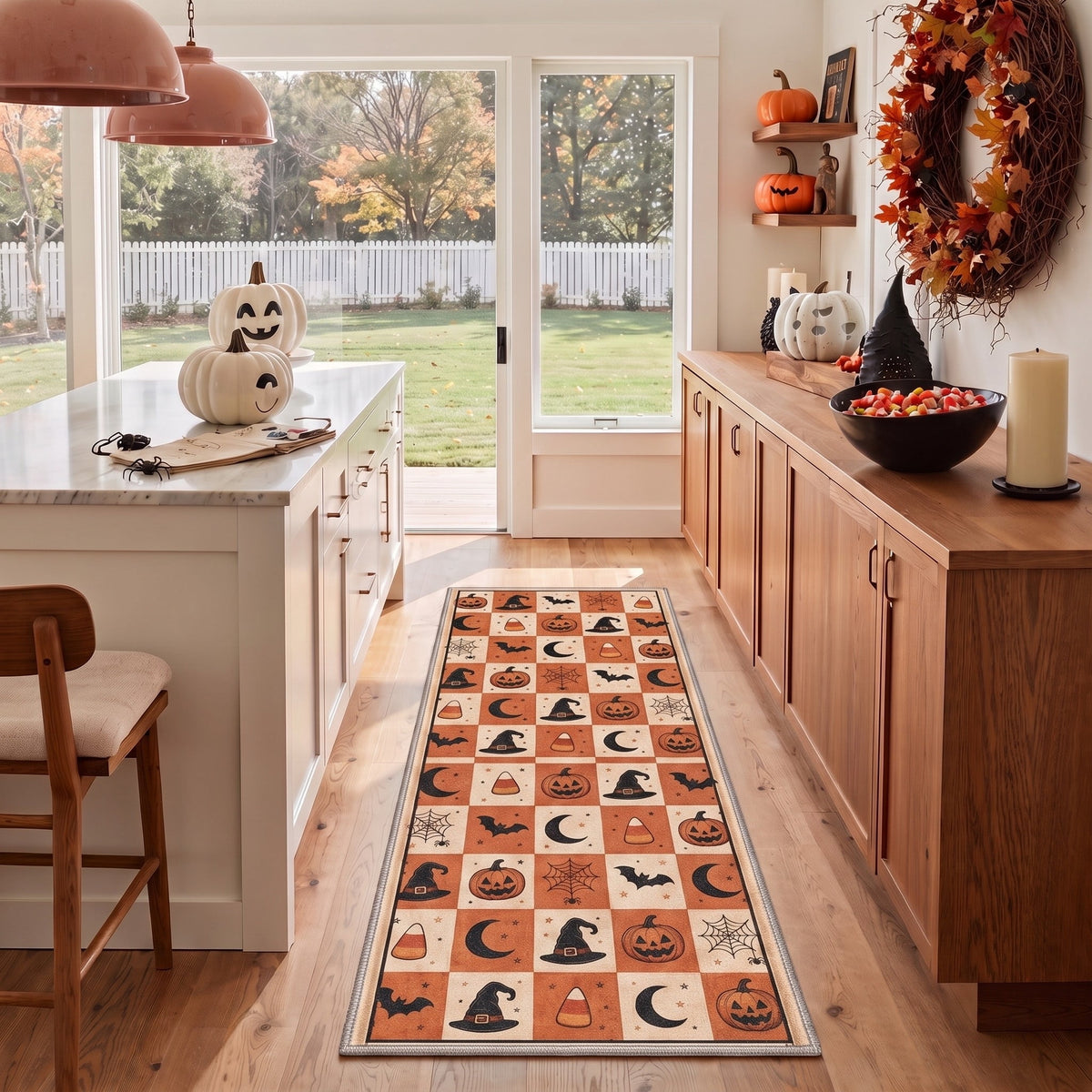 GENIMO 2'x3' Halloween Doormat, Washable Non Slip Soft Vintage Witch Outdoor Door Mat for Front Door Covered Porch Patio Entryway, Burnt Amber