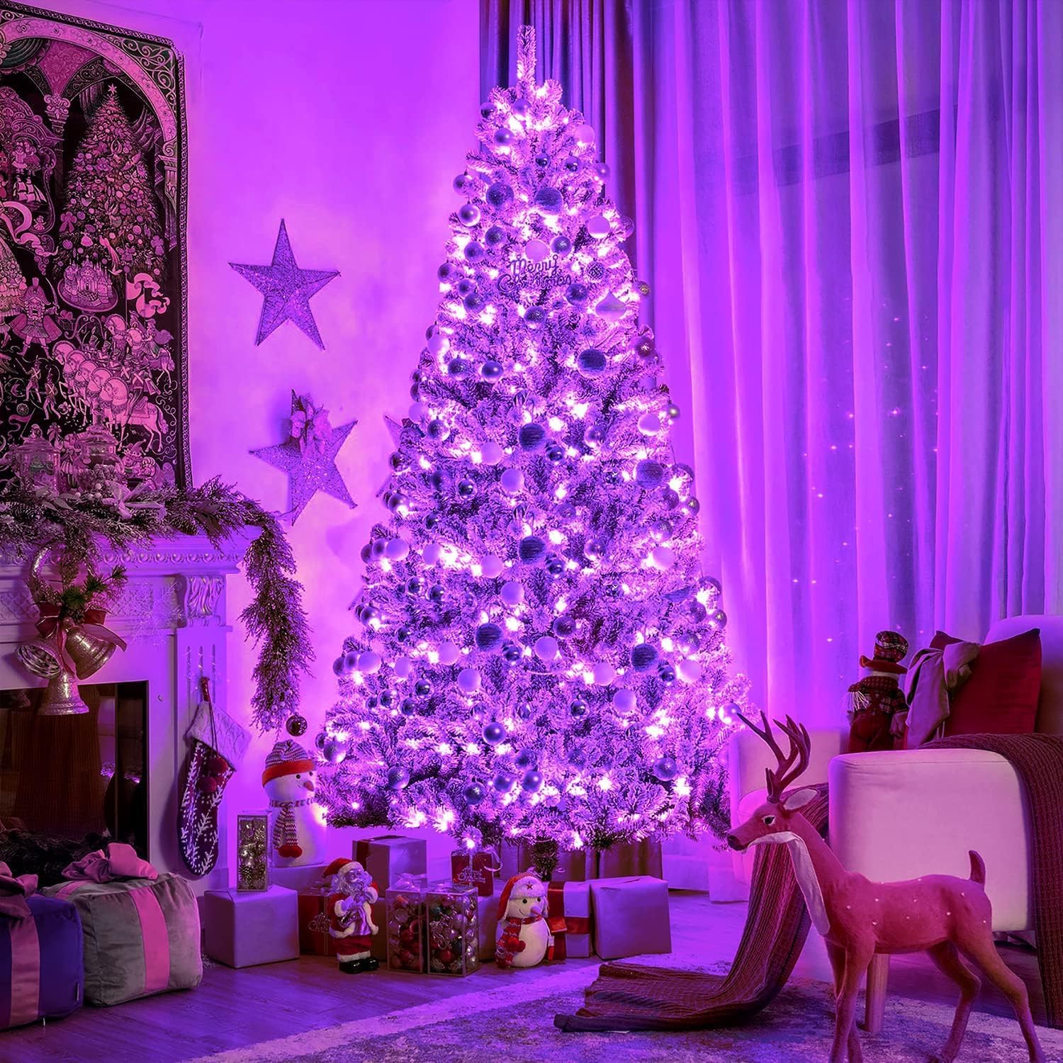 33ft 100 LED Pink Battery Lights for Bedroom, Pink Christmas String Lights with 8 Modes Remote Indoor Outdoor, Fairy Twinkle Lights for Room Party Tree Valentine
