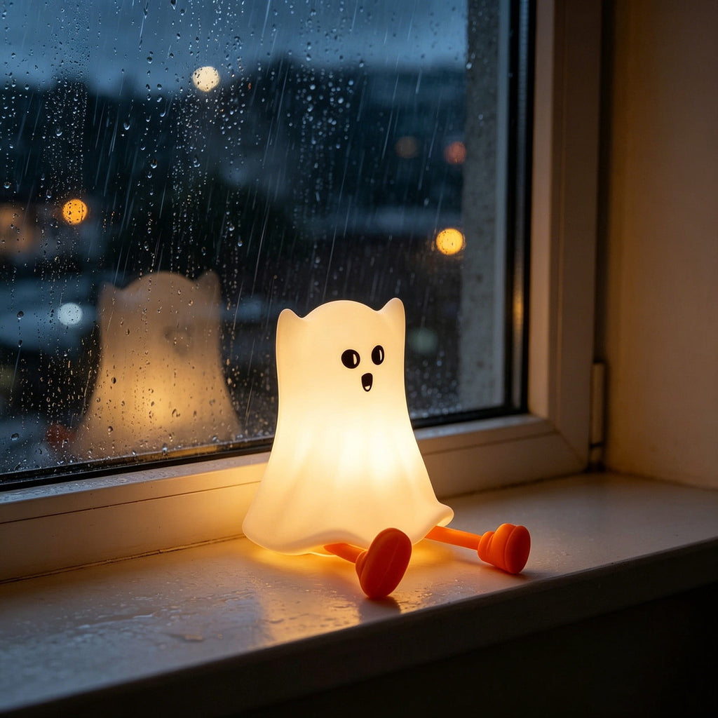 Fwttom Ghost Night Light, Halloween Lights Cute Ghost Reading Book Lamp, Halloween Decorations Indoor Light Up Ghost Statue Ghost Light for House Mantel Bedside