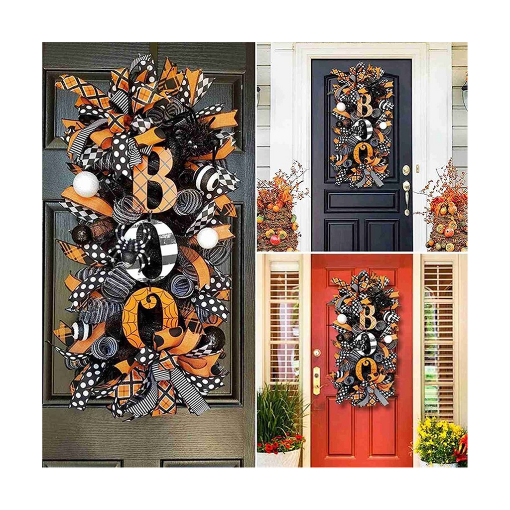 Halloween Wreath Fall Wreath, Halloween Wreath for Front Door, Halloween Spider, Mesh and Ribbons Wreath