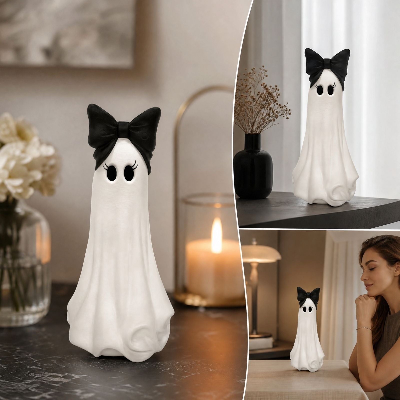Halloween Ghost Decor 10", Witch Ghost Figurine for Porch Table, 1 Pack