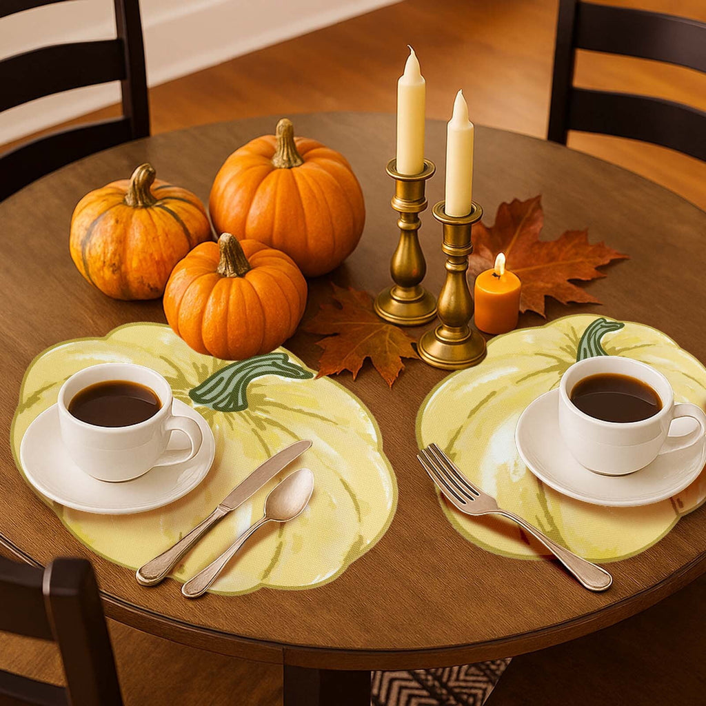 OVZME 4PCS Fall Placemats, Autumn Printed Pumpkin Place Mats for Kitchen Dining Table, Thanksgiving Harvest Halloween Holiday Decor Placemat, Water-Proof, Each 13" x 15", Dark Blue