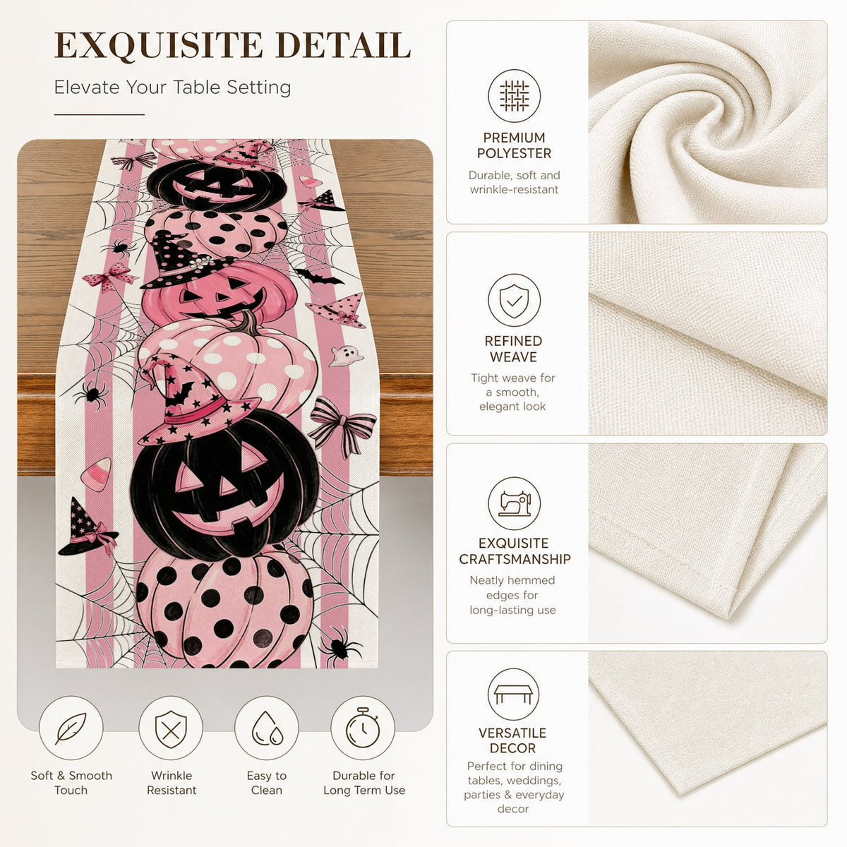 Sm:)e Halloween Table Runner Ghost Pumpkin 13x72 Inch, Halloween Party Kitchen Dining Indoor Outdoor Decorations,Orange