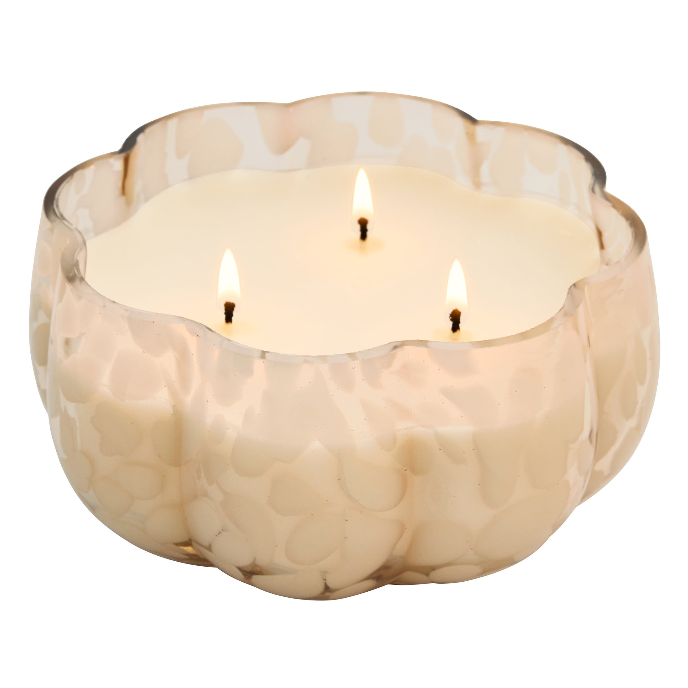 Better Homes & Gardens 2-Wick 18 oz White Tortoiseshell Glass Pumpkin Jar Candle, Pumpkin Snickerdoodle Swirl