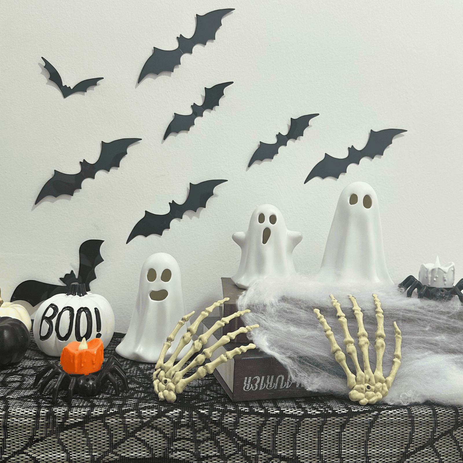 3 Pack Halloween Ceramic Ghost Decor, Cute Halloween Ghost with LED Lights, Small Ghost Spooky Figurines for Halloween Tabletop Centerpieces Fireplace Indoor Decoration