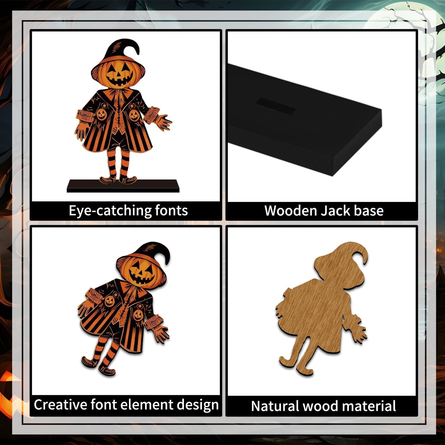 Lanfubeisi 6pcs 6.3x4.2inch Vintage Halloween Decor Wood Table Centerpieces Horror Spooky Scarecrow Pattern Vintage Halloween Decorations Party Table Centerpieces for Home