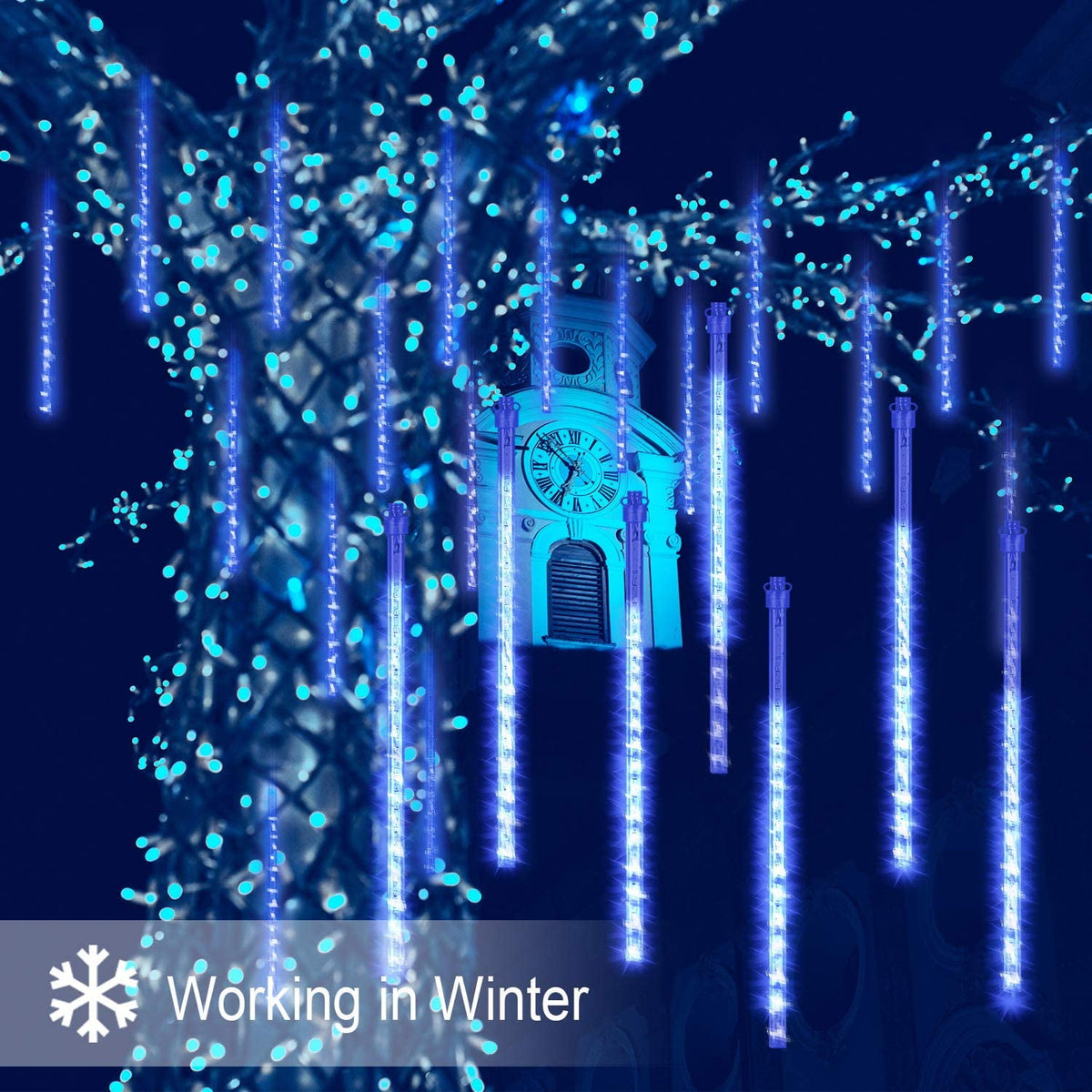 TiokMc Falling Rain Fairy String Lights, 10cm 10 Tube 200 LED Meteor Shower Light, Waterproof Snow Falling Icicle Cascading Lights for Xmas Wedding Party Tree Holiday Decor, White