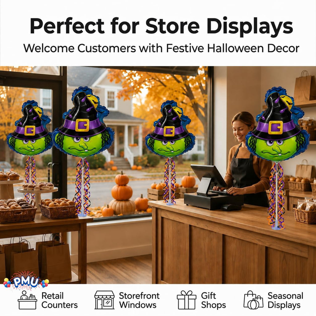 PMU Halloween Pre-Inflated Balloons "Whimsical Pumpkin" 9 Inch Air-Filled Pre-inflated with a Cup and a Stick (1/Pkg) Pkg/1