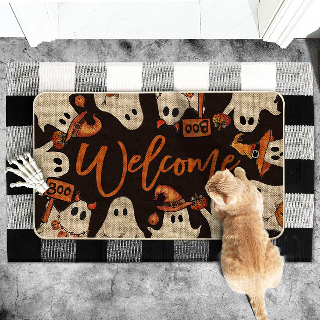 BOOHIT Halloween Door Mat 31x19 Inch Indoor Outdoor Entrance Floor Home Decoration (Pumpkin Head Spooky)
