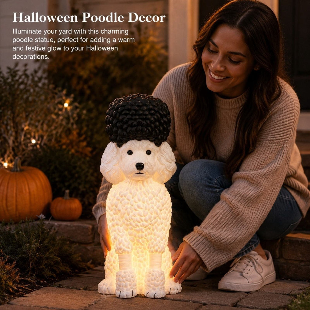 Clearance Halloween Schnauzer Bat Figurine with Ghost Bucket, 8 inch Resin Cute Dog Gifts Tabletop Decor