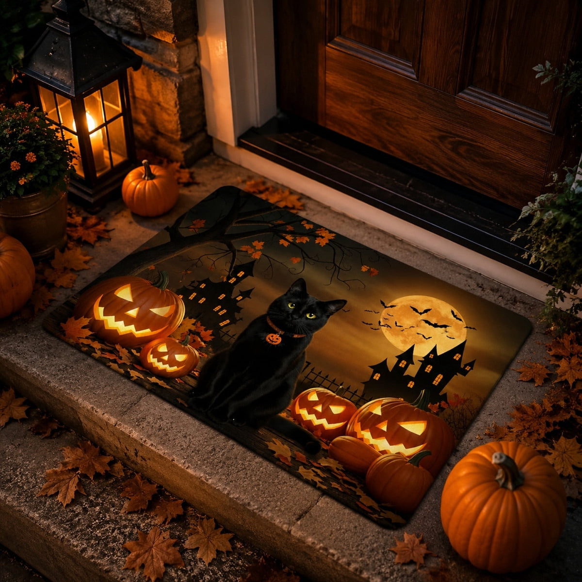 OutmaxHome Halloween Theme Cute Ghost Print Doormat, 15.8x23.6 Inch Non-Slip Absorbent Mat, Easy to Clean, for Front Door, Porch, Farmhouse