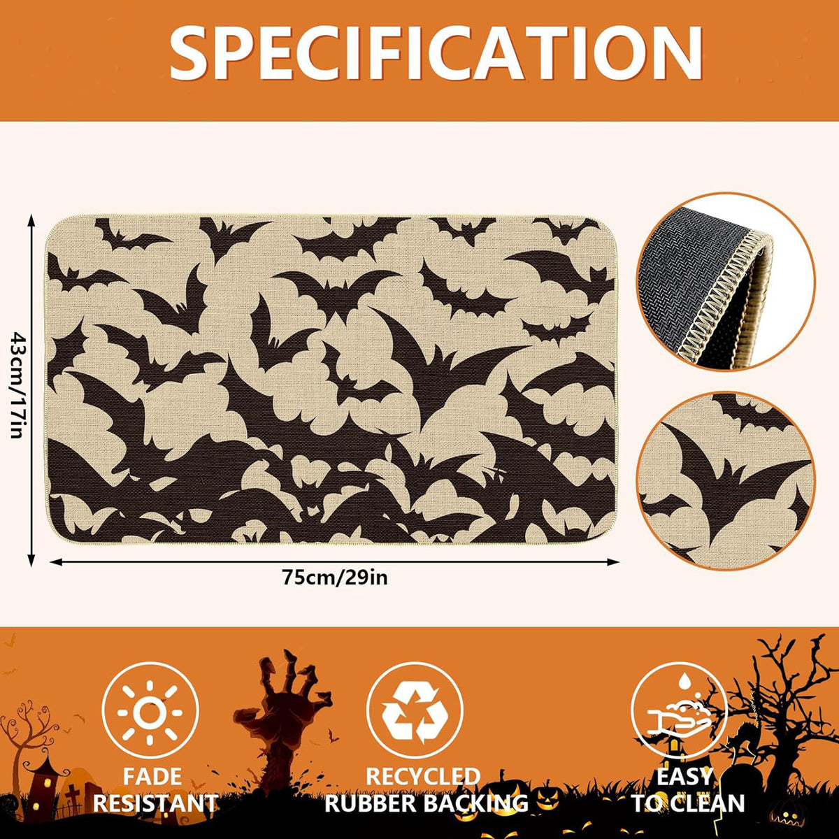 MYFLOCY Halloween Front Doormat 31x19 inch Indoor Outdoor Non Slip Floor Decoration ( Pumpkin Spooky )