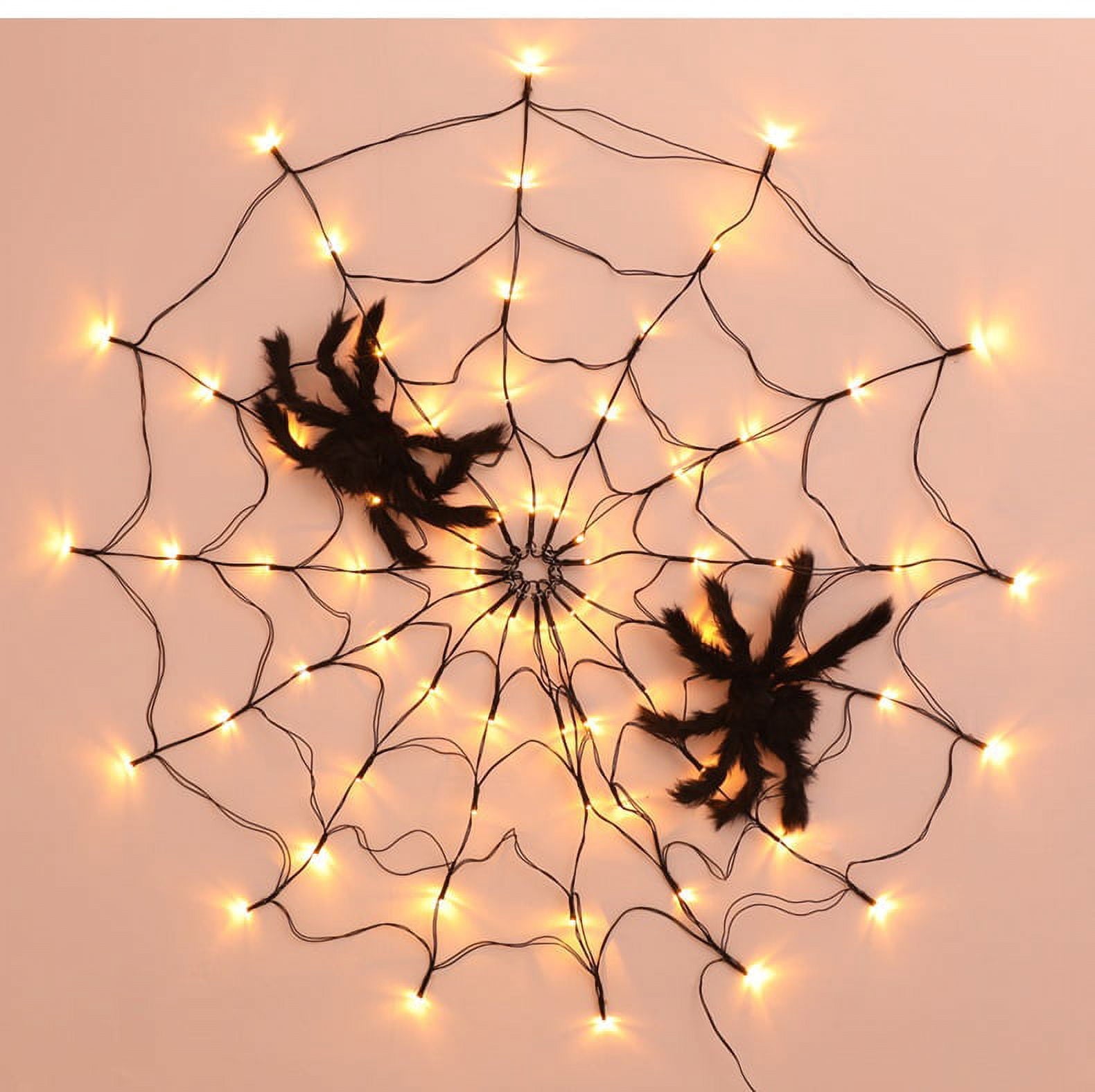 70Led 3.28FT Giant Spider Web Lights with Hairy Spider and Cobweb for Lighted Halloween Decorations Outdoor Halloween Window Decorations Wall Garden Patio Yard Decor
