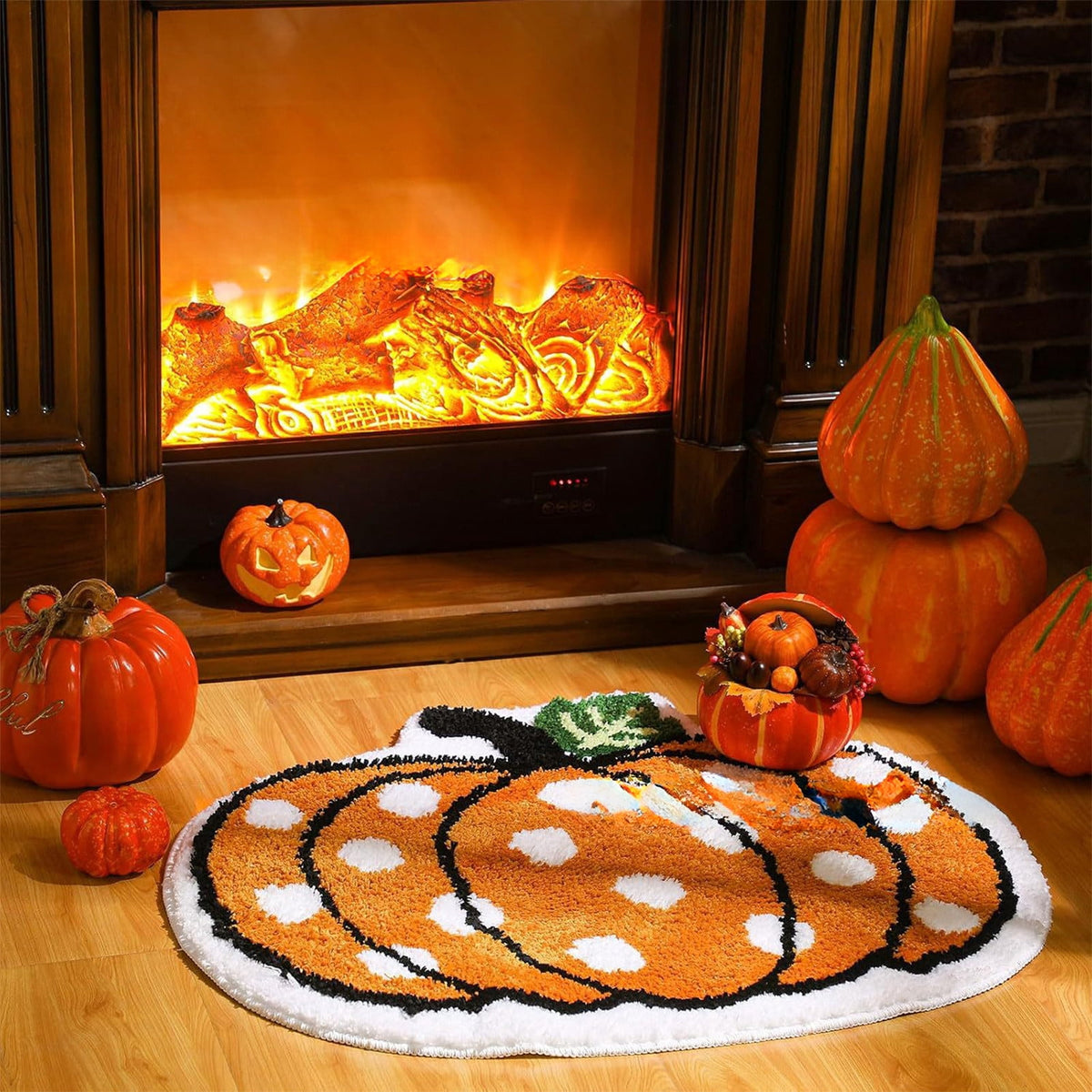 Fall Area Rug Maple Leaf Pumpkin Imitation Wool Mat 27.56x27.56in Polyester Skidproof & Soft for Living Room Bedroom Entryway Fall Doormat by MPOISVA