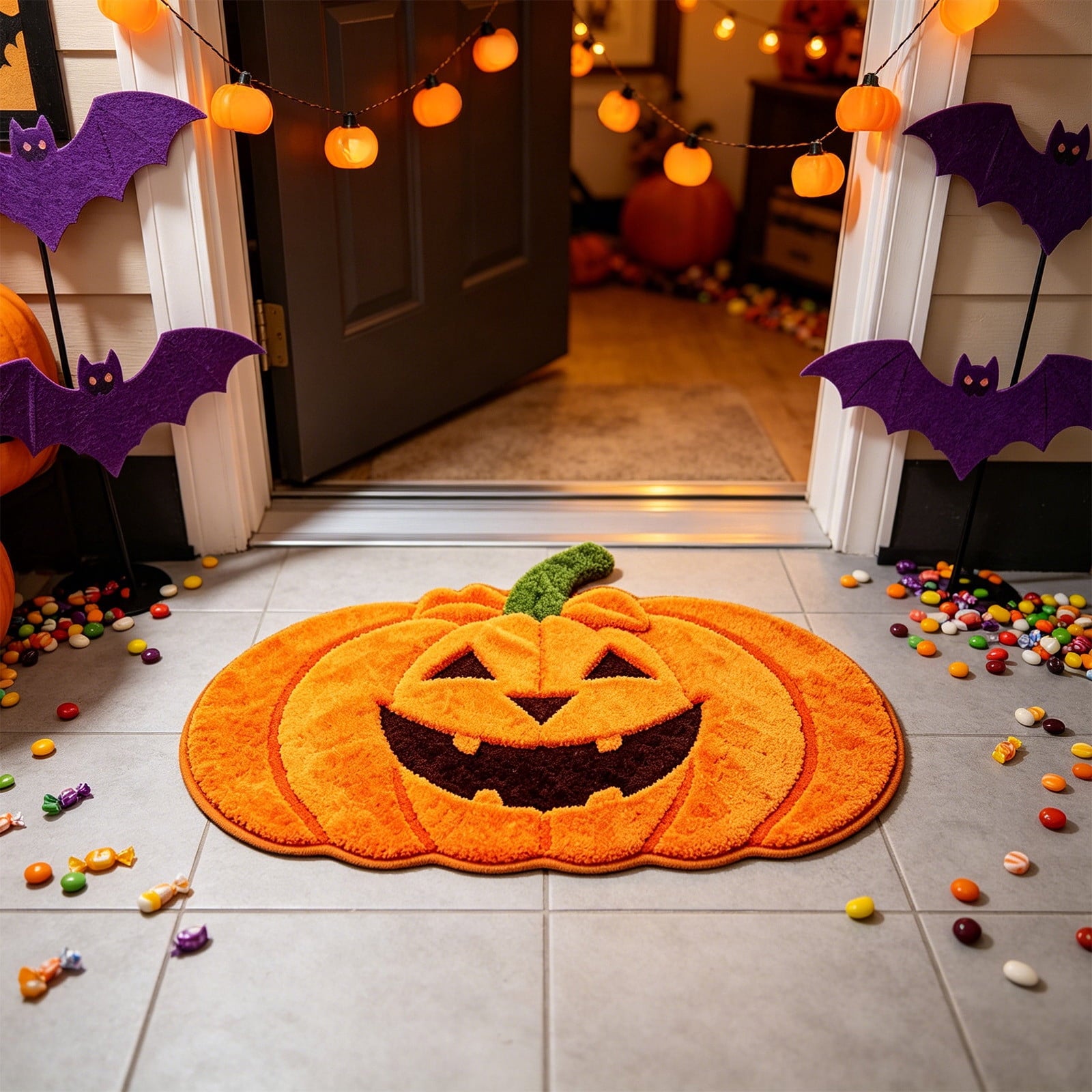 BZPIZ Halloween Cute Pumpkin Door Mat for Front Door, Doormat Outside Entrance, Halloween Decor for Porch and Entryway, Indoor & Outdoor Use Orange