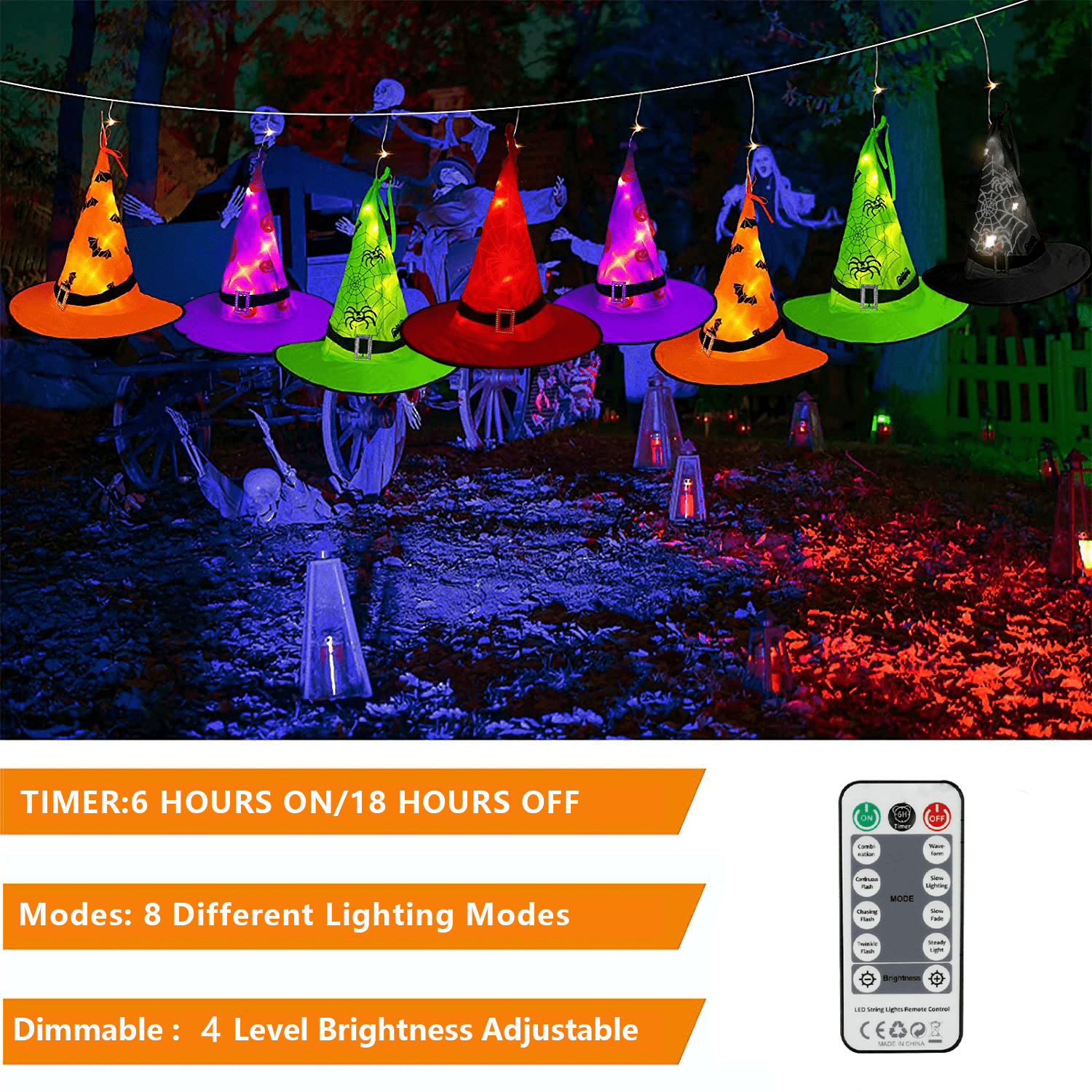 ZOEYKIMLO Halloween Witch Hat Lights Decorations Outdoor, Upgraded 5pcs Hanging Glowing Witch String Lights with 8 Modes, Waterproof Halloween Light for Outdoor, Garden, Party Decor