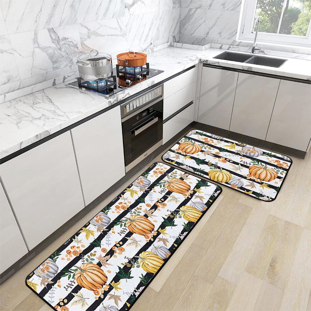 Zhourta Halloween Fall Plaid Outdoor Rug Orange Plaid Outdoor Rug Cotton Hand Woven Check Rug Layered Doormats for Front Door Front Porch Farmhouses Entryway Patio 15.7x23.6 Inch