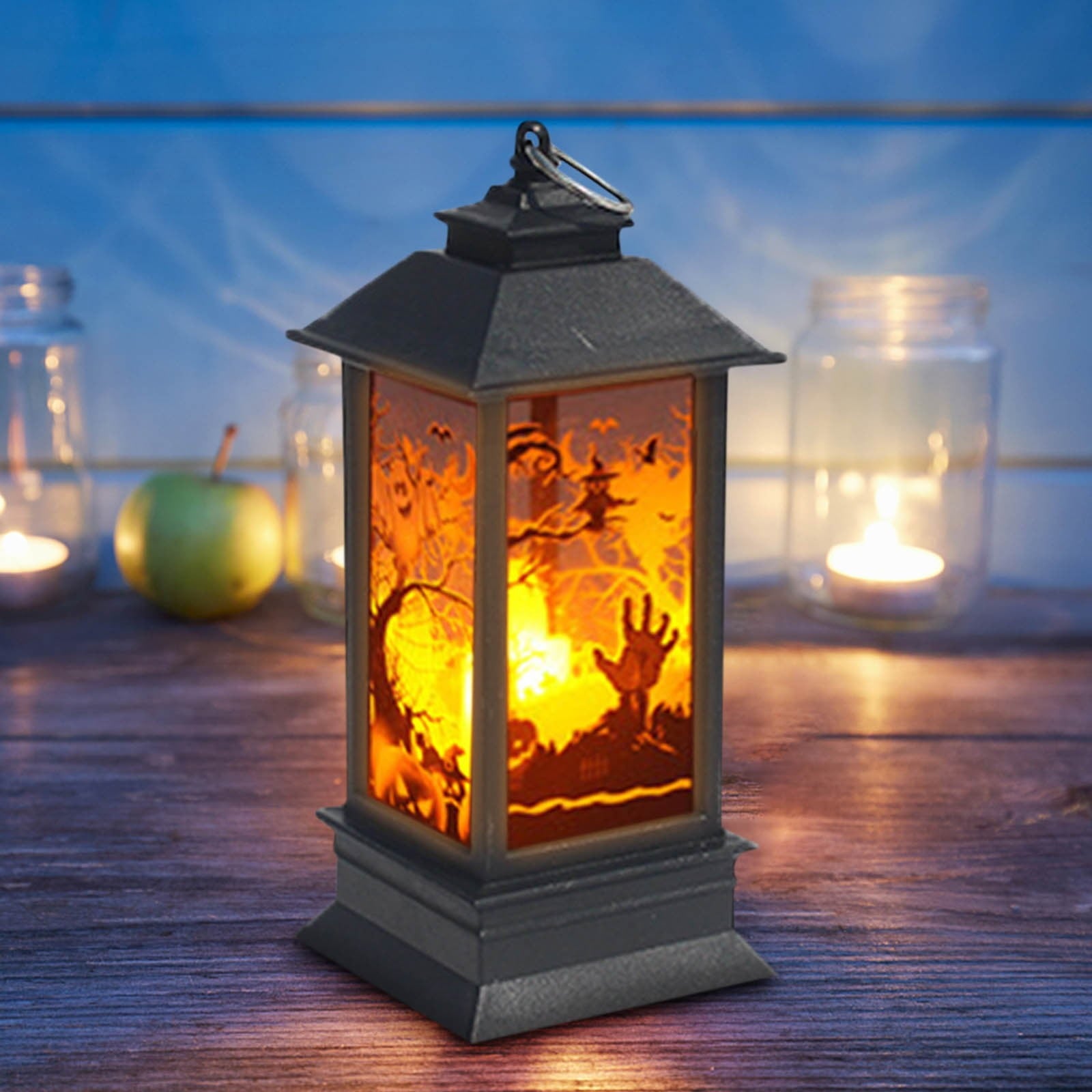 Lhrmh Halloween Decor - LED LED Hanging Lamp Candle Lantern with Skeleton and Pumpkin Designs for Portable Spooky Lighting