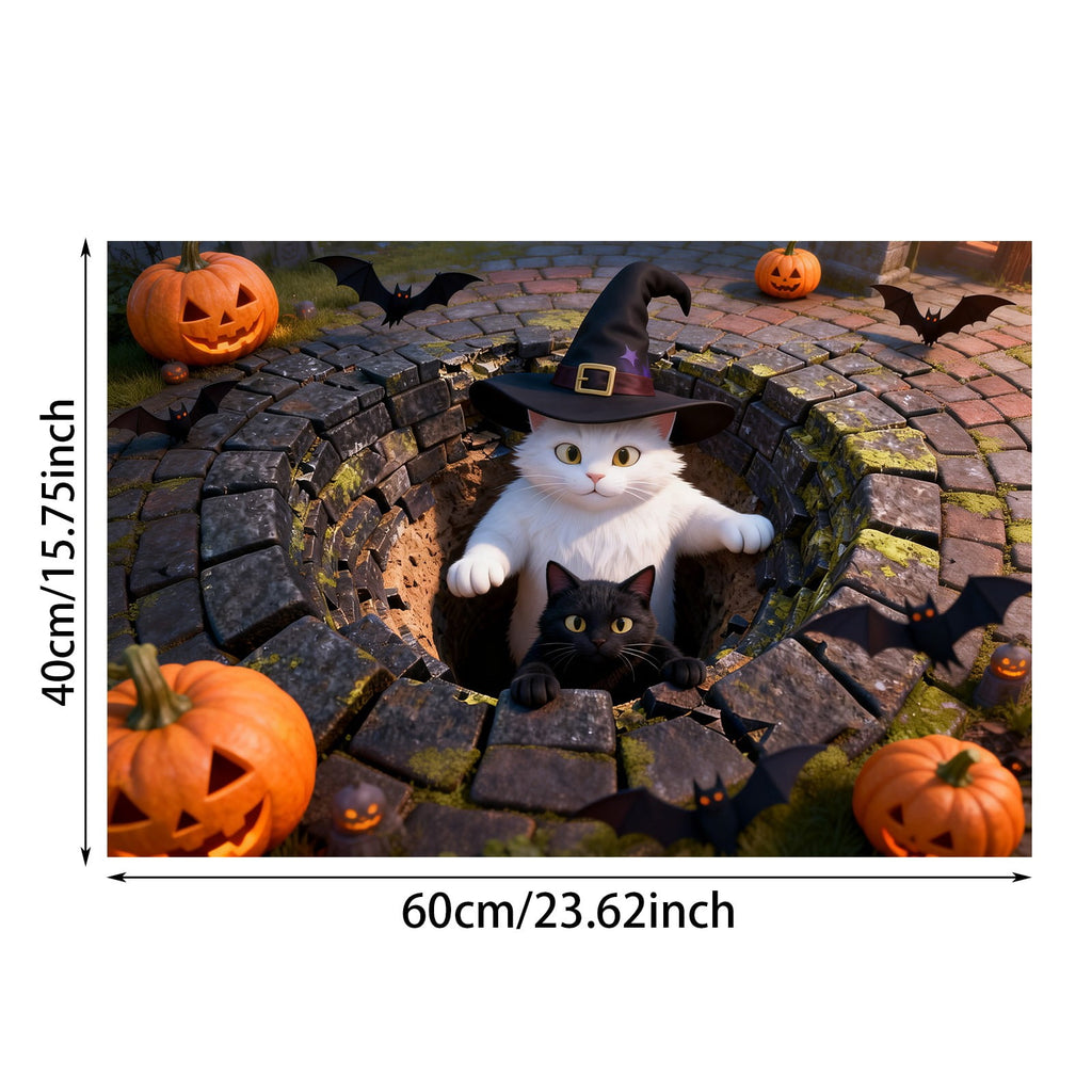 3D Optical Illusion Halloween Doormat Visual Trap Hole Design Non Velvet Entryway Rug Washable Floor Mat
