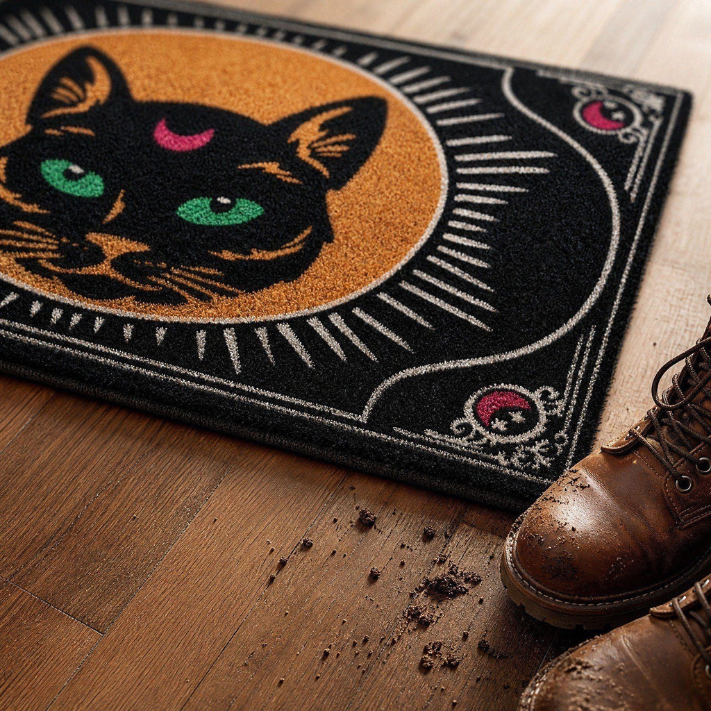 Be Witcha In A Minute Ornate Coir Doormat Halloween Decorations, Weather Resistant Non Slip Mat for Front Porch Witch Gothic Home Decor