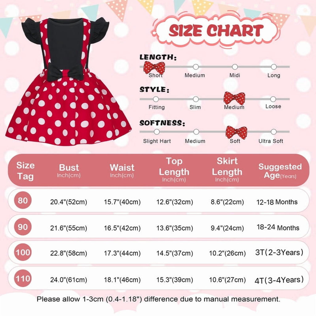 Jurebecia Girls Red Polka Dot Tutu Dress with Bow Headband, Baby Toddler Party Costume for Birthday & Cosplay (110 cm)
