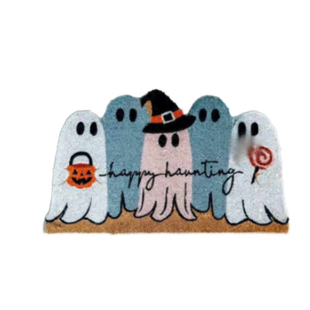 Diceymbol 23.6 x 15.7 Inch Happy Haunting Ghost Doormat, Cute Irregular Halloween Front Door Mat for Entryway Porch and Indoor Decor