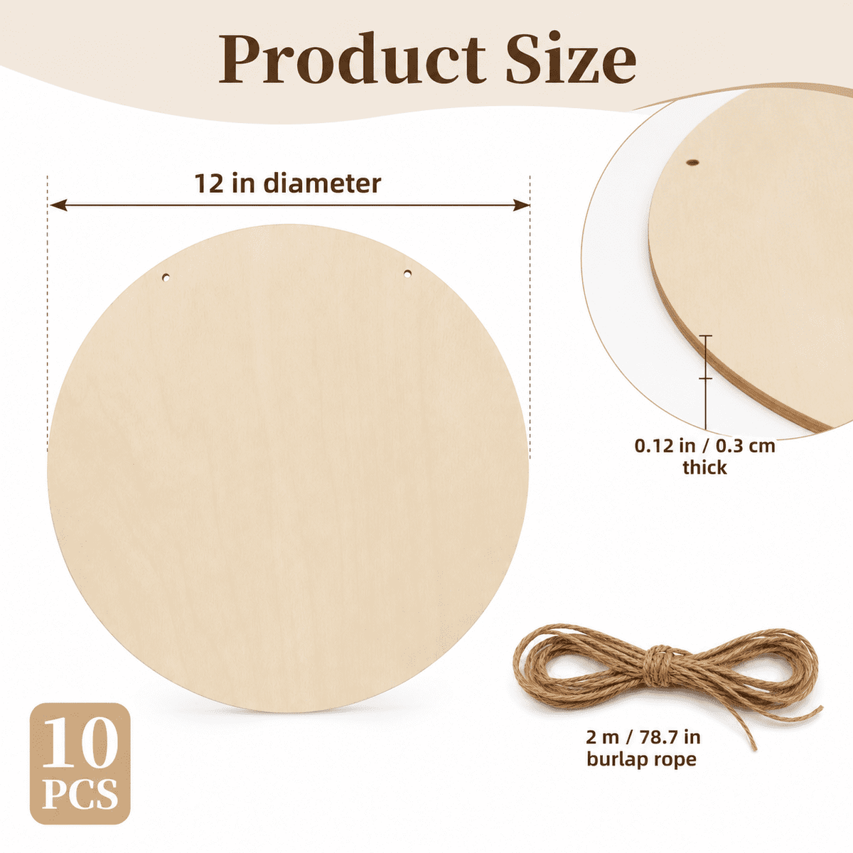 Unfinished Wood Crafts,DIY Wood Rounds for Crafts,Door Hanger Painting DIY Home Decor 12" 10 Pack