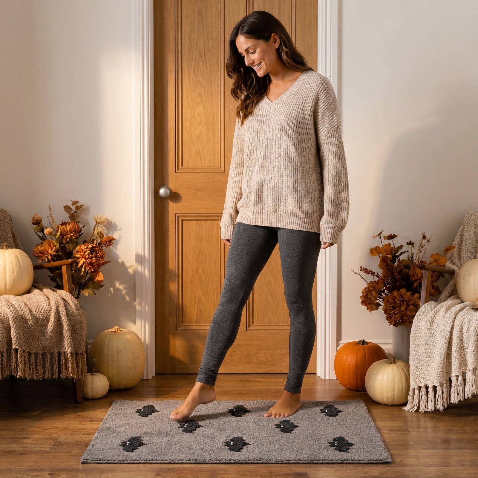 Halloween Ghost Door Mat, Cute Welcome Mat for Front Door Porch Entryway Haunted Outdoor Decor Spooky Decorative Entrance Doormat Non Slip Halloween Rug, 16" x 24"