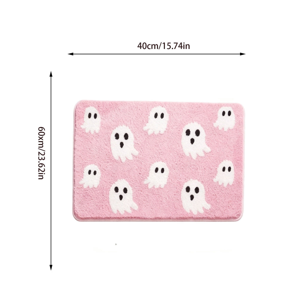 Halloween Heart Print Doormat 60x40cm, Black Orange Spooky Entry Mat for Front Door, Non-Slip Indoor Outdoor Rug