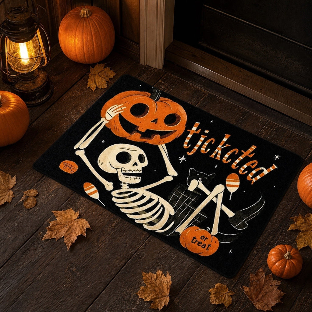 Halloween Ghost Dog Door Mat, Outdoor Coir Entrance Mat for Porch, Spooky Decor for Home Outdoor Entryway Black