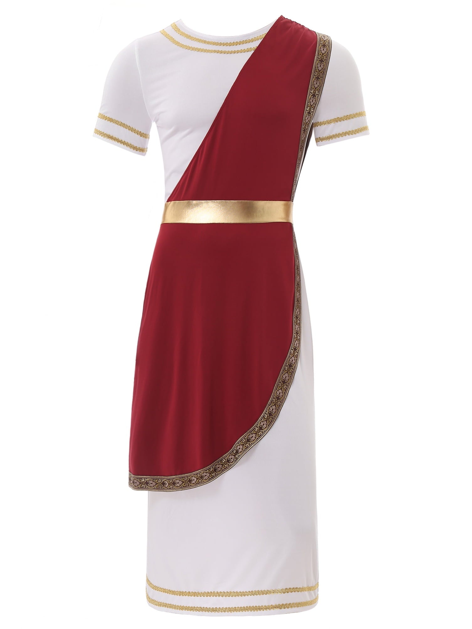 iixpin Mens Halloween Toga Robe Ancient Roman Costume Short Sleeve Greek God Tunic with Belt Yellow 3XL
