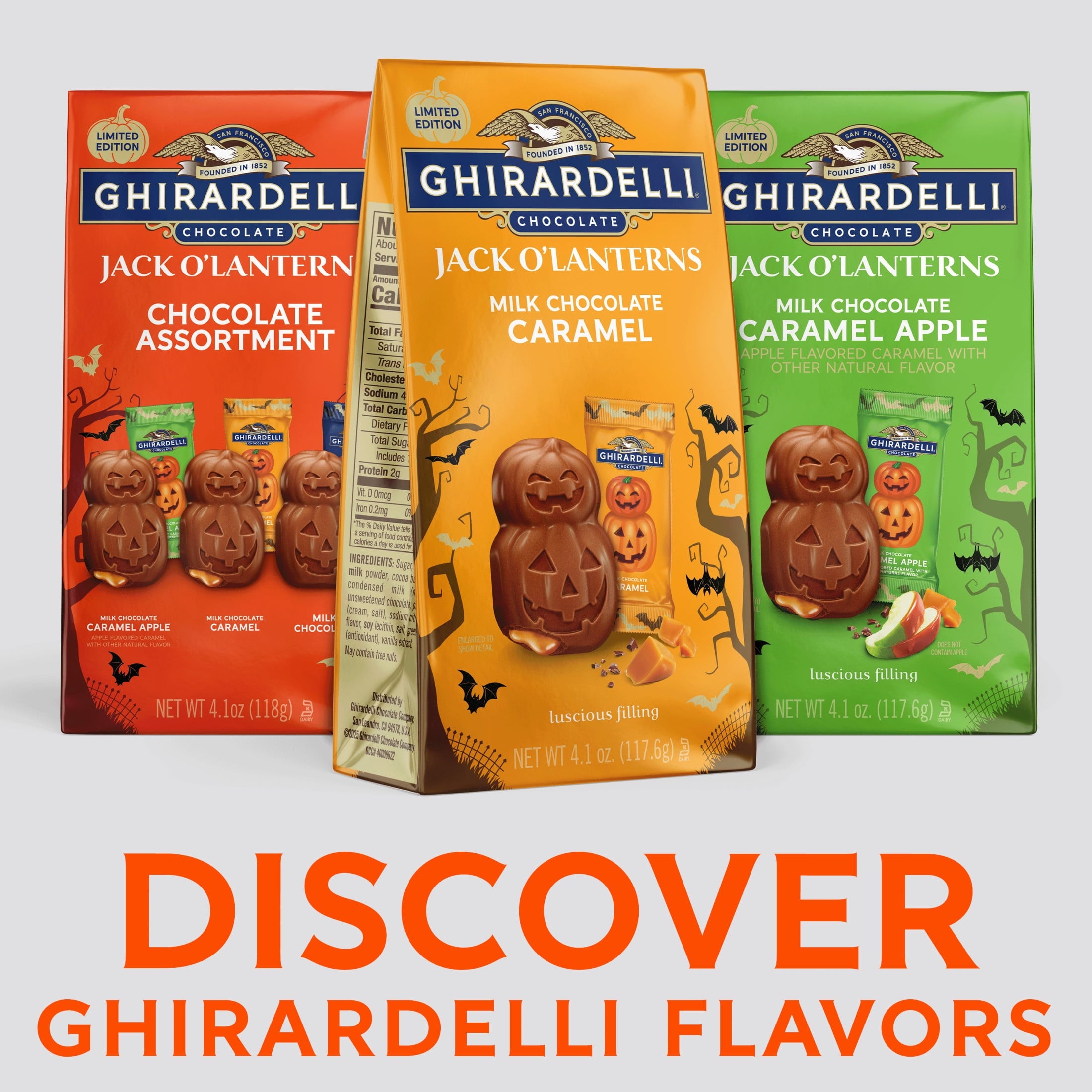 GHIRARDELLI Milk Chocolate Caramel Jack O' Lanterns, 4.1 oz Bag