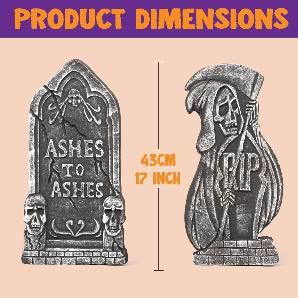 Coolmade 17 Inch Halloween Tombstones, 5 Pack Foam Yard Decor with Stakes, Gray Outdoor Graveyard Headstones