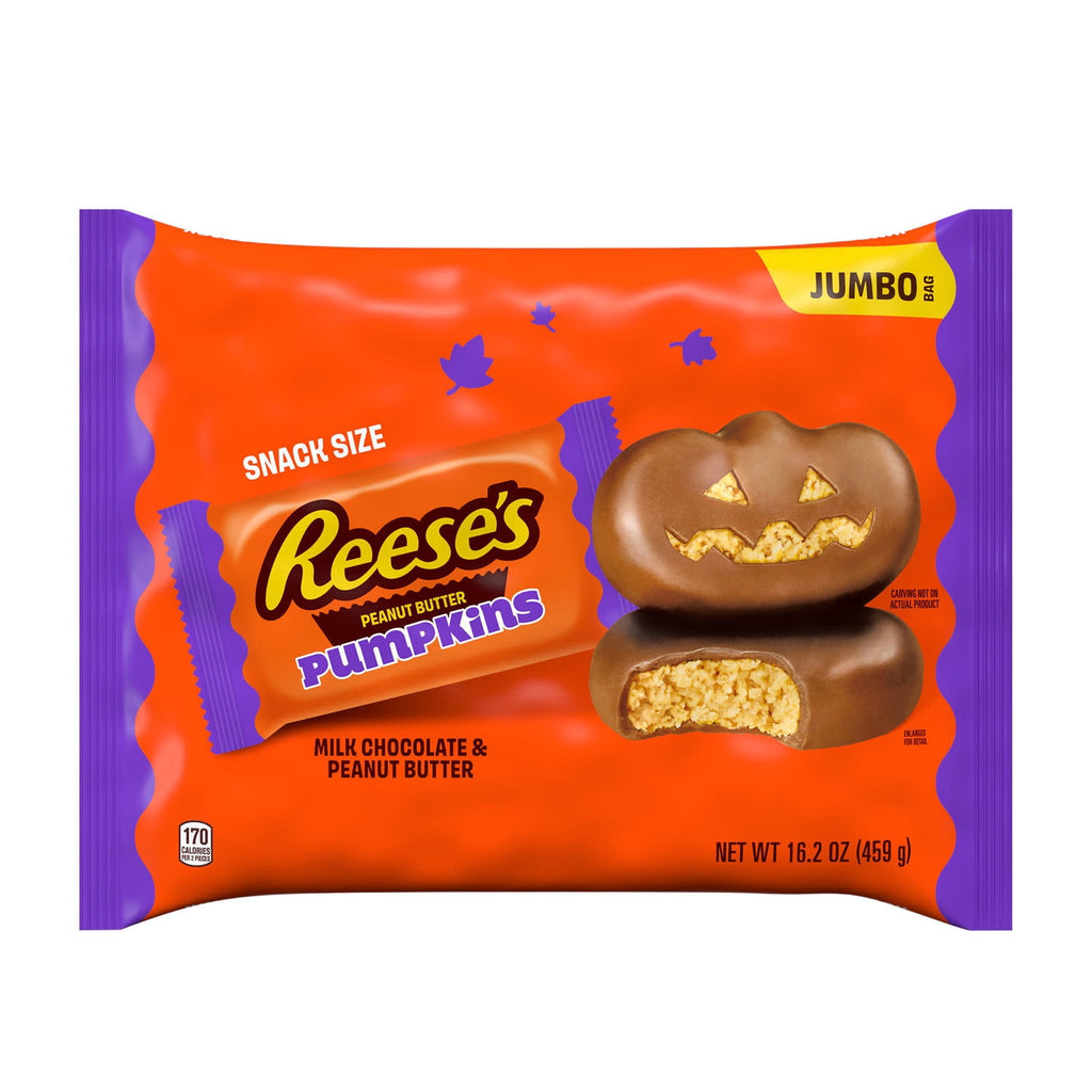 (2 pack) REESE'S Milk Chocolate Snack Size Peanut Butter Pumpkins, Halloween Candy Jumbo Bag, 16.2 oz