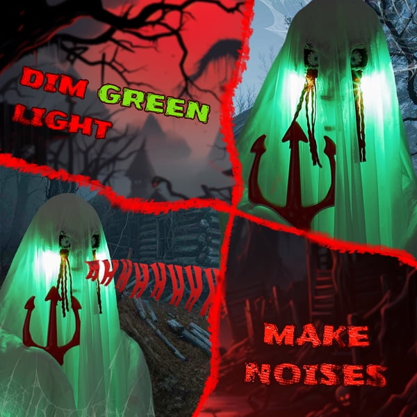 Alvantor Halloween Animated Decorations - 4.3 FT Sound-Activated Ghost with Trident, Green LED Lights and Creepy Sounds